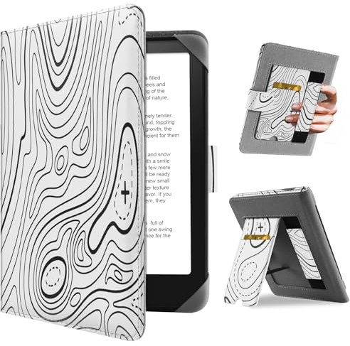 HoYiXi Custodia Universale for 6.8'' / 7“ Kindle Paperwhite 2024-2012 Compatibile Kobo Clara HD/Kobo Clara 2E /PocketBook/Tolino/Sony eReader Cover Case Bracket standing function,Mountain White