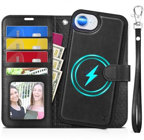 TUCCH Hülle für iPhone 17e & iPhone 16e, Klapphülle, Schwarz | 2-in-1, Abnehmbar, Handschlaufe, Kabelloses Laden, RFID-blocker, 4 Kartenfächer, Ständer, PU-Leder Case