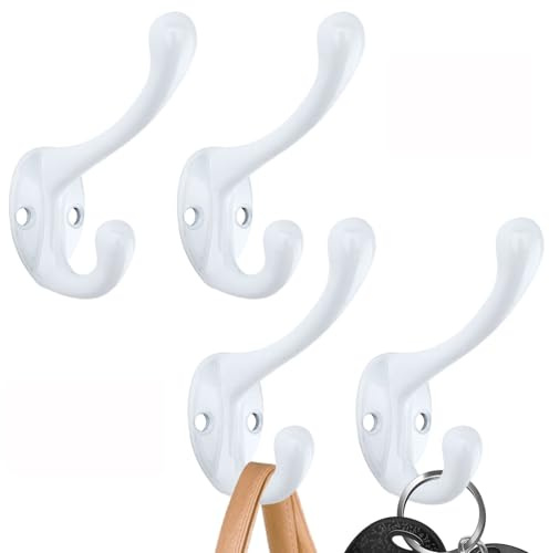 Brosay Wandmontierte Doppelhaken, Vintage-Hardware-Haken, Industriehaken, Bronze, Kleiderhaken, dekorativ zum Aufhängen von kleinen Handtüchern, Hüten, Schlüsseltaschen, 4 Stück (weiß, B-Stil)