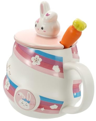 DECHOUS Keramikbecher Mit Kaninchenmotiv Kaffeetasse Mit Löffel Schöne Tasse Für Täglichen Gebrauch Isoliert Gegen Hitze