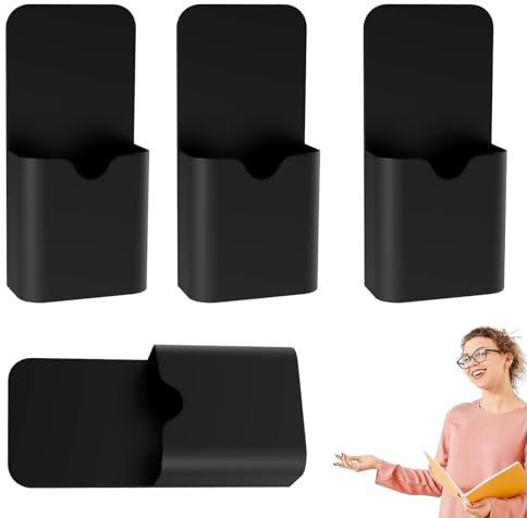 Porte stylos Magnétiques, 4 Pièces Boîte de Rangement Magnétique, Noir Porte Marqueur Magnétique, Porte Support de Crayons, Pot À Crayons Magnétique Portable, Pour Réfrigérateur, Tableau Blanc,Casier