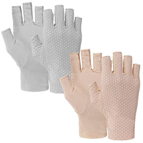 Lnngub Fingerless Sun Protection Gloves, Sun Gloves UV Protection Glove for Women Girls Driving Cycling Summer(apricot+gray)