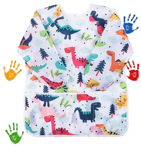 Rbleote Malkittel Kinder Malschürze Maleranzug Malkittel Kinder 2-8 Jahre Dinosaurier geeignet für die Schule und den Heimgebrauch (Größe M)