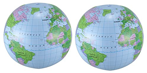 Remingtape 2 x uppblåsbar leksak, glob, träning, geografi, karta, ballong, vattenboll, 40 cm
