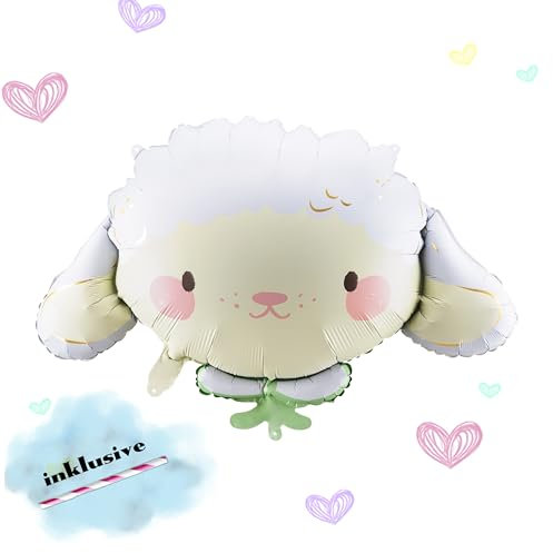 Folienballon Schaf XL – Wiederverwendbarer Lamm Ballon für Kindergeburtstag, Babyparty, Taufe, Bauernhof-Party, Osterdeko – Helium-geeignet – Deko Luftballon Babyschaf Tiermotiv