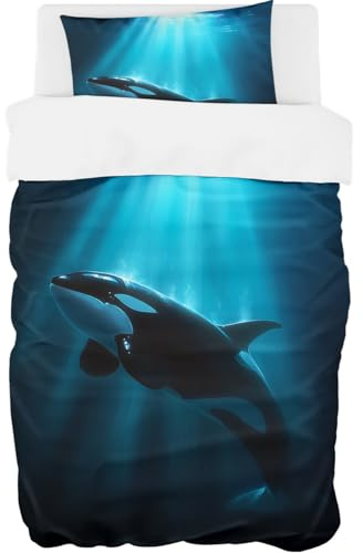YISUMEI Bettwäsche 135x200 Set - Orca unter Wasser - Mikrofaser Bettbezug 2er Set 135x200 cm + 1 Kissenbezug 80x80 cm