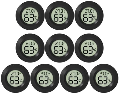 Mini Digital Hygrometer, 10 Pack Mini Hygrometer, ℃/℉ Verstellbar, 2 in 1 Luftfeuchtigkeitsmesser, Hydrometer Feuchtigkeit Digital für Haus, Schule, Weinkeller, Gewächshaus, Keller, Lager, Schwarz