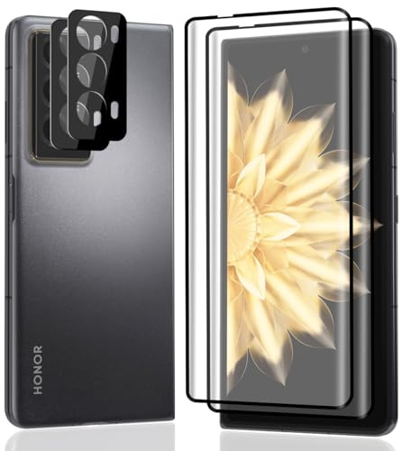 AnnhanT Schutzfolie für Honor Magic V2 für Panzerglas, HD-Klar Displayschutzfolie 2 Stück und Panzer Schutz Glas Kameraschutz 2 Stück, 9H Härte Anti-Kratzer Panzerfolie für Honor Magic V2