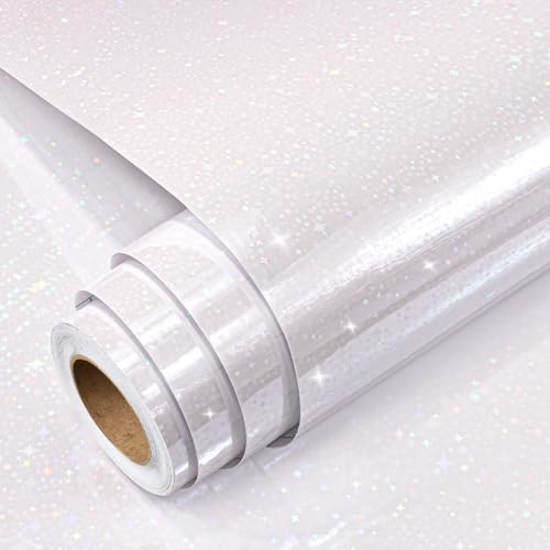 YENHOME Glitzerfolie Selbstklebend Transparente Für Dekoration 40x300cm Klares Holografische Folie Selbstklebend Sterne Vinylfolie Plotter Durchsichtig Wasserdichte Für Fotos DIY Dekoration Möbel