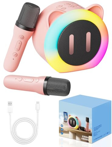 Karaoke Maschine Kinder mit 2 Bluetooth Karaoke Mikrofon, 5 Toneffekten, 5 RGB Lichteffekte, Stimmwechsel, Tragbar Karaoke Mädchen 3-12 Jahre Geburtstag, Weihnachten Geschenk