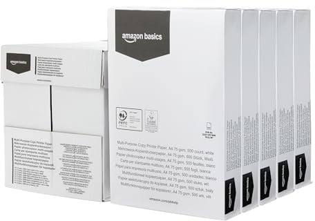 Amazon Basics Multi-Purpose Copy Printer Paper, A4 75 GSM, 2,500 Count (Pack of 5), White