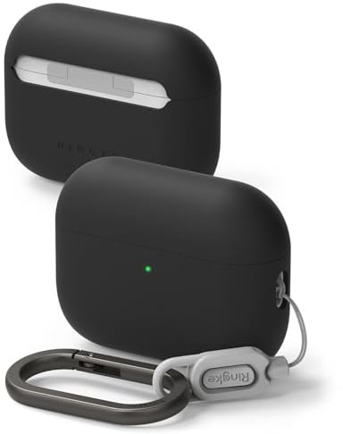Ringke Silicone für AirPods Pro 3 Hülle, Weiche Beschichtung Flüssig Silikon Kratzfest Stoßfest SchutzHülle mit Karabiner - Black