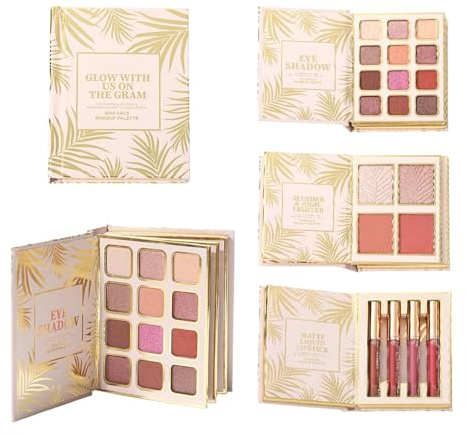 Makeup Book Palette | 12 Colors Glitter Eyeshadow Palette With 4 Blush & 4 Liquid Lipsticks | Portable Travel Makeup Kit For Women Beauty Party Daily Use