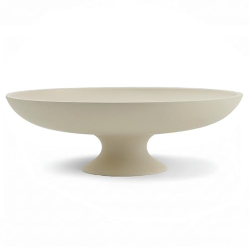 HFWDGTAO Cremefarbene Betonschale mit Fuß, 29 cm – Moderne Dekoschale & Obstschale, große Schlüsselschale und Ablage für Küche, Flur, Wohnzimmer, Couchtisch und Esstisch