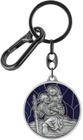 Heiligen Christophorus Schlüsselanhänger Auto für Autofahrer und Reisende | Glücksbringer Schutzpatron der Reisenden Heiligen Christopherus Schlüsselanhänger Schutzpatron mit Samtsäckchen