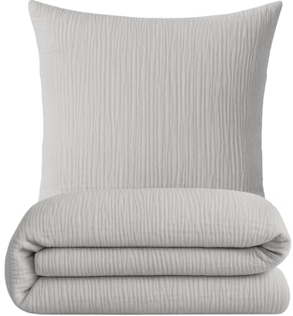 sleepling Musselin Bettwäsche, 135x200 cm + 80x80 cm, Hellgrau | Bettbezug + Kissenbezug, 100% Baumwolle, Extra weiche Sommerbettwäsche, Made in EU, OEKO-TEX, Waschbar bis 60 Grad