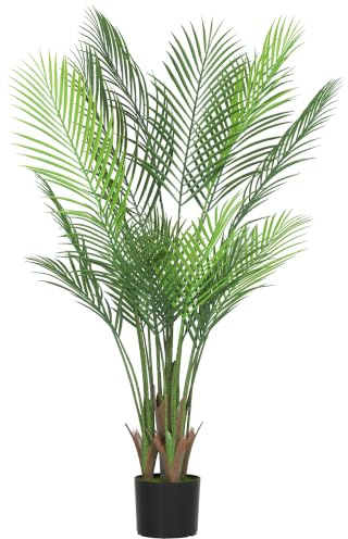 HOMCOM Plante Artificielle intérieure 120 cm Palmier avec Flocage Vert | Arbre Artificiel, Pot en Plastique, Fausse Plante Décoration, Maison, Salon, Bureau, Chambre