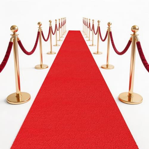 Jinfanshurich Roter Teppich 1m×10m mit doppelseitigem Klebeband, Teppich Rot für Hochzeit Event Party Eingang, Rutschfester Eventteppich leicht zuschneidbar (Rot, 1 * 10M)
