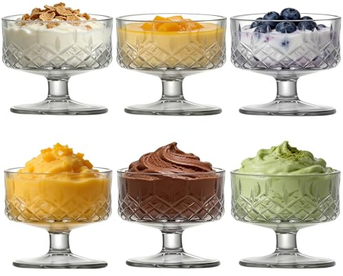SIGONE Set of 6 180ml Clear Glass Dessert Bowls for Pudding Shrimp Cocktail Appetizers and Milkshakes