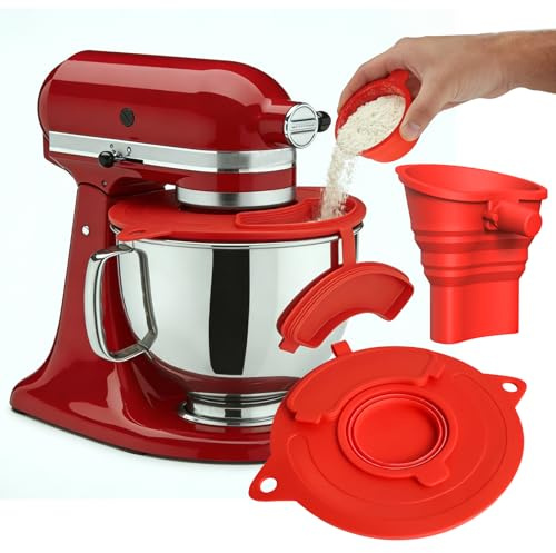 Silikon Mixer Schüsselabdeckung für KitchenAid 4,5-5QT Kipp Kopf Standmixer | Silikon Spritzschutz Kompatibel mit KitchenAid 3-in-1 Standmixer Zubehör, 3-in-1 Mixerschüssel Deckel mit Einfülltrichter