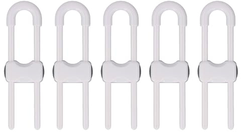 5Pcs Cabinet Handle Locks Multifunctional Adjustable U Shaped Child Safety Locks for Cabinet Drawer Gate Furniture Door Closet (White)