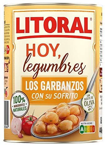 LITORAL Hoy Legumbres Garbanzos con su sofrito - Plato Preparado Sin Gluten - 440 g