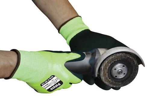 Polyco GIOK/09 Grip It Oil C5 Seamless Kevlar and Glass Fibre Liner Nitrile Glove, Size 9, Black/Green