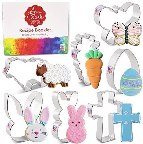 Ausstechformen von Ann Clark USA - 7-Teiliges Ostern Keksausstecher - Ei, Karotte, Hase, Blume, Küken, Hasengesicht, Schmetterling