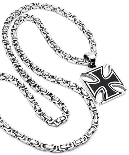 Schmuck-Checker Eisernes Kreuz Anhänger silber schwarz aus massivem 316L Edelstahl + 60cm Königskette Bikerkreuz Bikerschmuck Herren Halskette Männer Geschenk