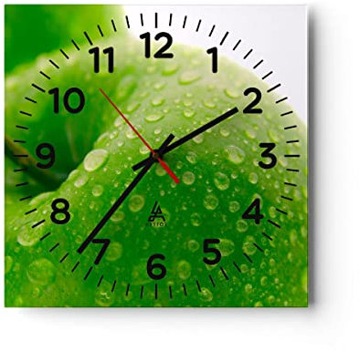 Modern Wanduhr Apfel Obst Vitamin Gesundheit 30x30cm Quadrat Klein Wand Uhr Glas Analog Zimmeruhren Küche Büro Wohnzimmer Glasuhr Wall Clock Dekoration Design Wanddekoration Küchenuhr C4AC30x30-1335