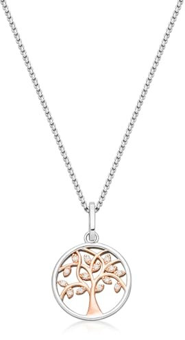 MATERIA Rosegold Collier Lebensbaum 925 Silber mit Zirkonia rhodiniert bicolor 42+5cm #KA-404