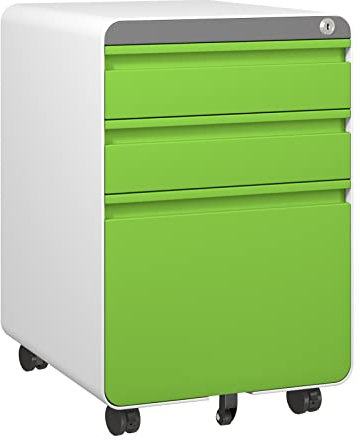 Dripex 3-Drawer Mobile File Cabinet for A4 File, Lockable Rolling Metal Vertical Filling File Cabinet with Hanging File Frame and Anti-tilt Design Office Fully Assembled Except Casters, Green
