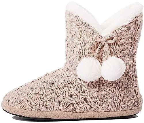 AIREE FAIREE Pantofole Donna Invernali Ciabatte Donna Invernale Ragazze Maglia Effetto Tessuto Pantofola con Pom Poms