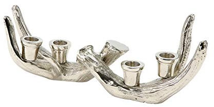 GILDE Kerzenhalter Geweih - aus Aluminium Silber - für 4 Kerzen Länge 32,5 cm Höhe 11 cm