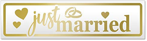 Kiwistar Magnetschild Just Married Ringe Herzen - 30cm Gold - magnetisch für Auto PKW Kfz - wiederverwendbares Hinweisschild aus Magnetfolie - für Fahrzeug, Truck