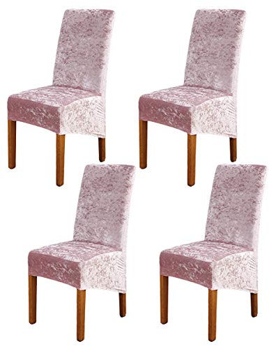 ele ELEOPTION Crushed Velvet Stretchable Elastic Chair Covers for Dining Room Wedding Banquet Party Decoration, XL High Back Chair Protector Slipcover (Pink, Pack of 4)