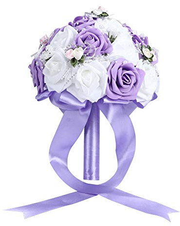 Haofy Bouquet da sposa per matrimonio, fiore artificiale rosa peonia artificiale, sposa damigella d'onore con decorazione floreale forniture di nozze bouquet da sposa(viola)