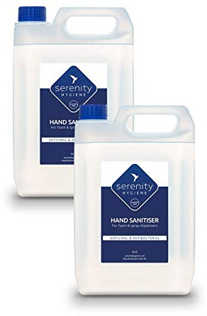 Serenity Hygiene Alcohol Free Foaming Hand Sanitiser 5 Litre Refill - Unscented Antibacterial Antiviral Foam - Hospital Grade, Kills MRSA C.Diff Norovirus, Skin Friendly Pack of 2
