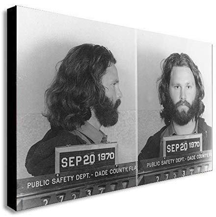 Jim Morrison Police Mugshot - Canvas Wall Art Framed Print - Various Sizes (A3 16x12 inches)