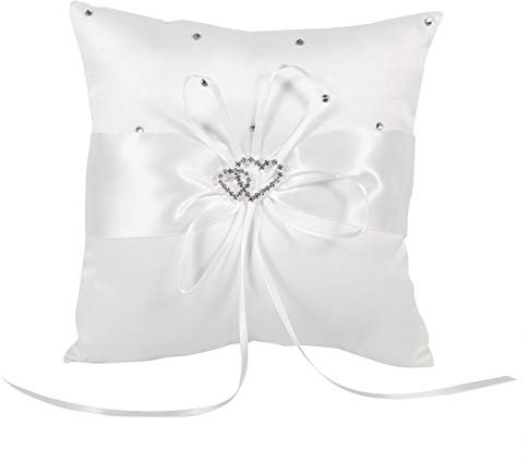 Cikonielf ehering Kissen Kissen Farben Ehering Kissen Kissen Quadratische Form Kissen Mit Bowknot Fleck Double Hearts Diamonds Elegant Delicate(Weiß)