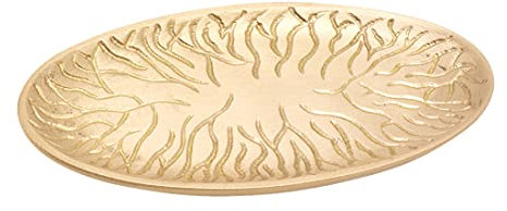 NKlaus Kerzenteller oval 13cm lang Messing Gold matt Tischdekoration Untersetzer Teller Tablett mit Baum-Design 10511