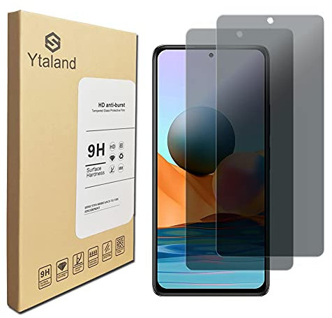 Ytaland Privacy Protector de Pantalla Compatible con para Xiaomi Redmi Note 10 Pro/Note 10 Pro Max, 【2 Pack】 Filtro de Privacidad Vidrio Templado Screen Protector, 9H Dureza, Sin Burbujas