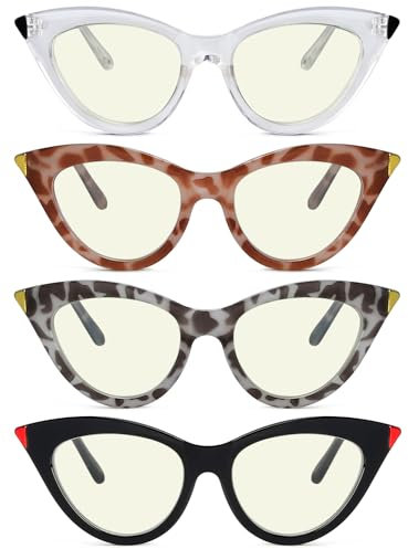 Eyekepper 4er-Pack Lesebrille Blaulichtblockierung Cat-eye Computerbrille Leser Frauen + 1.75
