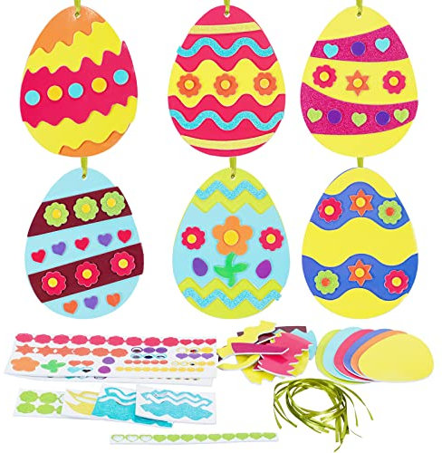 LAMEK 12 Ostereier Bastelset für Kinder Ostern Anhänger Deko Kreative Kunsthandwerk Bastelhandwerk Kreativset mit Mix & Match Moosgummi Teilen Osterdeko zum Basteln für Ostern