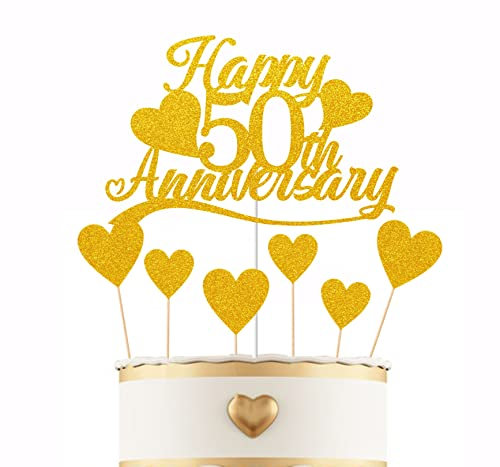 Elicola Happy 50th Anniversary Cake Toppers Glitter 50th Birthday Cake Topper Picks Cake Decoration for Birthday Wedding Anniversary Celebration Supplies