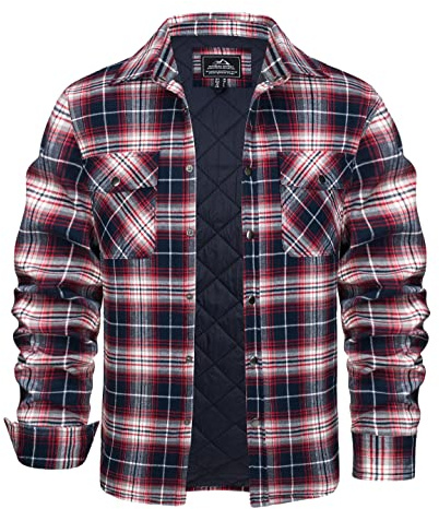 KEFITEVD Hommes Veste Bûcheron Flanelle Chaude Blouson Carreaux Hiver Chemise Carreaux Bûcheron Extérieur,Rouge Blanc,M