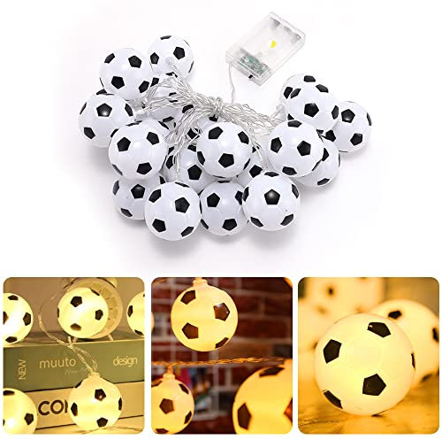 Football String Lights LEDs Football String Lights 1.5M Battery Operated Soccer Shaped Fairy Lights for Football Theme Party Boys Bedroom Accessories