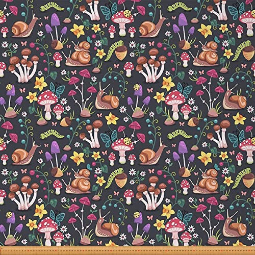 Pilz Möbelstoff Meterware süße Schnecke wilde Pilze Blumen Dekorationsstoff für Polster und Heimwerkerprojekte Natur botanische Pflanzen wasserdichter Outdoor Stoff 92x150cm Rot