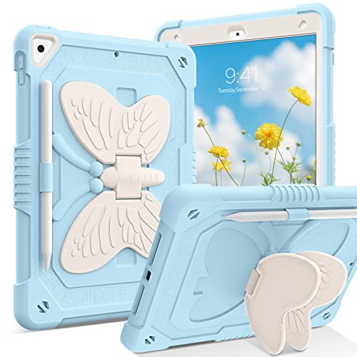 BENTOBEN for iPad 10.2'' Case,9th Generation Case Colorful, iPad 8th Gen Case, iPad 7th Gen Case,2 Layer Bumper Shockproof Butterfly stand Protective Full Body Kid Case for 10.2‘’ 2021/2020/2019-Blue