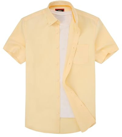 Mens Short Sleeve Oxford Shirt Plain or Stripe,Classic Fit,Button Down Collar & Pocket. Holiday Apparel Leisure Shirts. by Janeo British Apparel. Mellow Lemon Plain, 2XL